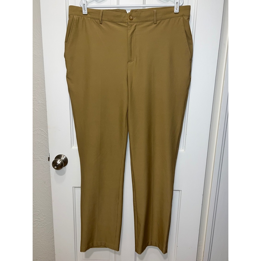 Dunning Mens Golf Pants Tan Khaki Flat Front Performance Trousers 38x32